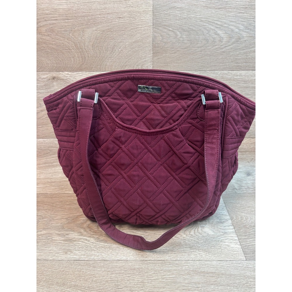 Vera Bradley Quilted Microfiber Tote Bag Burgundy Wine Shoulder Bag Zip Top